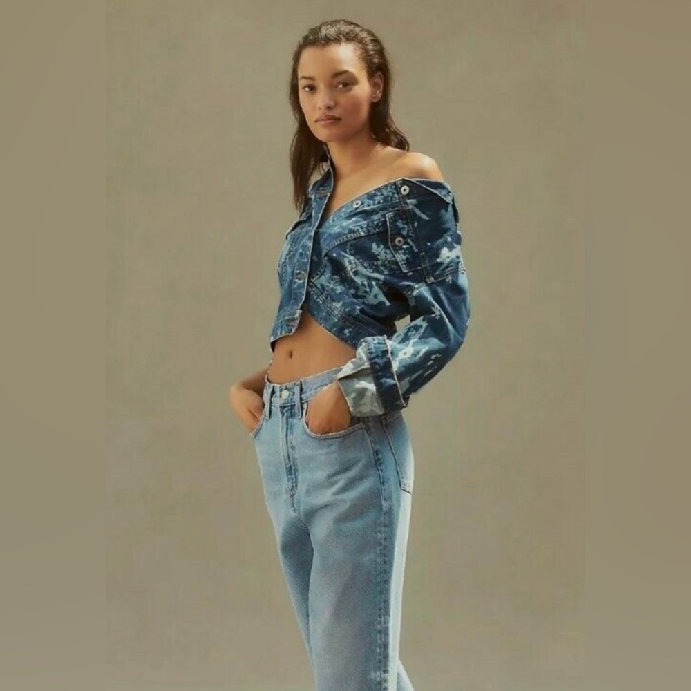 Anthropologie BB Dakota Kane Acid Washed Blue Denim Jean Jacket Sz M NWT 🥰